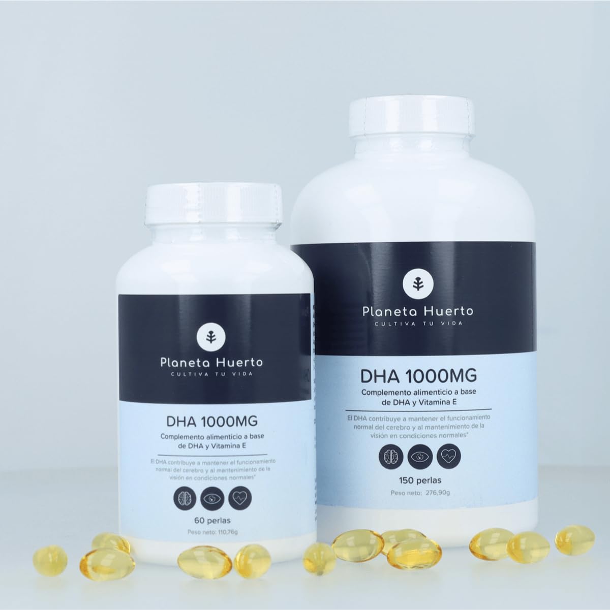 PLANETA HUERTO | Omega 3 DHA 1000 mg 150 Perlas - Omega 3 Alta Potencia para la Salud Cerebral, Visual y Fetal
