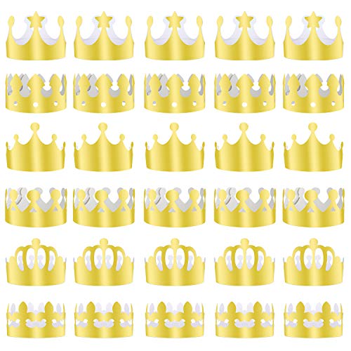 TUPARKA 30 Pieces Golden King Crowns Gold Foil Paper Party Crown Hat Cap for Birthday Celebration Baby Shower Photo Props