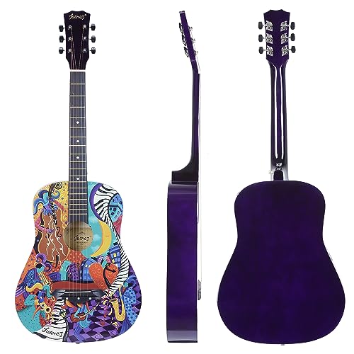 Image of Juarez Acoustic Guitar, 38 Inch Cutaway JRZ38C /PP - Retro Hippie Funky Design, Complete Set with Bag
