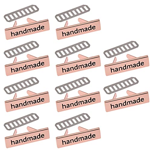 Cherjoury 10 Pieces Metal Handmade Labels Tags for Clothes Jeans Shoes Bags Garment Rectangle,Handmade Tags