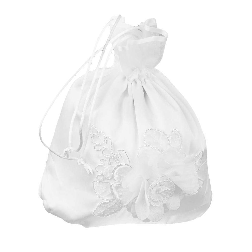 DIVISTAR Wedding Dolly Bag Bridal Bridesmaid Handbag Flower Satin Decorated Creamy-White