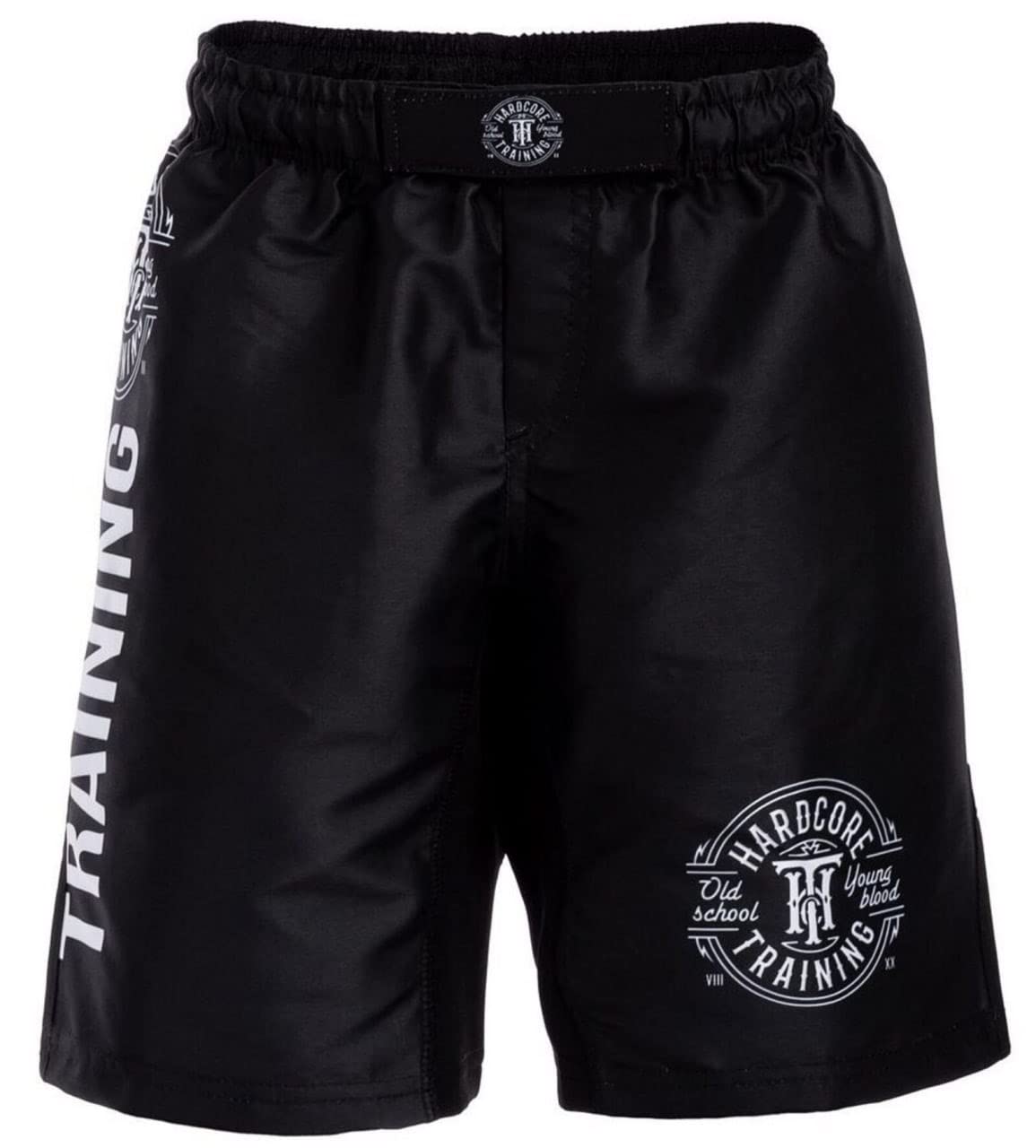 Hardcore Training Kids Boks Aktywne Spodenki Szorty BJJ Fitness Bieganie Trening Ćwiczenia Odzież Sportowa (DE/NL/SE/PL, Wiek, 14 lat, Regularny, Biały Czarny)