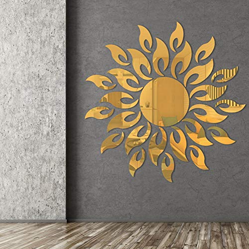 Maklyer Sun Flower 3D Mirror Wall Stickers Sun Pattern Wall Stickers Diy Round Flower Sunflower Removable Acrylic Modern Home Decoration Art ( Gold ) #TOP3