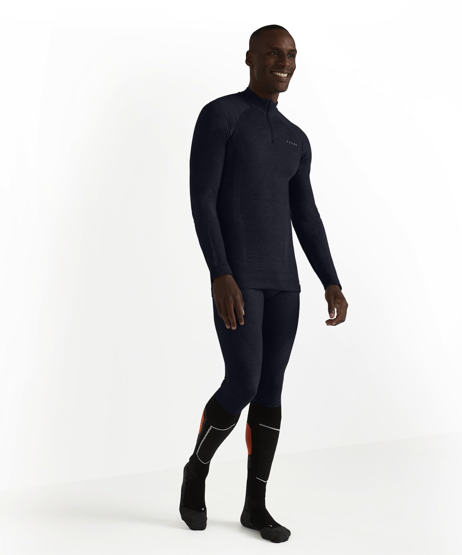 FALKE homme Wool-Tech High Zip Neck sous-vêtement technique chemise sport manches longues pour temps froid respirant régulation climatique anti-odeur durable laine fil fonctionnel 1 pièce | en laine mérinos pour les températures froides à très froides