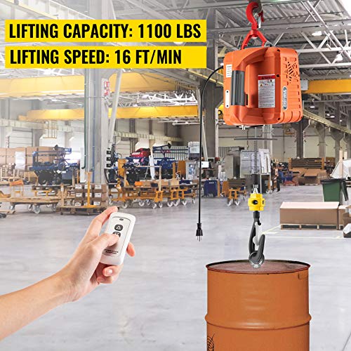 VEVOR Electric Hoist Winch, 1100lbs Portable Electric Winch, 1500W 110V Power Winch Crane, 25ft Lifting Height, w/Wireless Remote Control and Overload Protection for Garages Warehouse Lifting Towing - Image 3