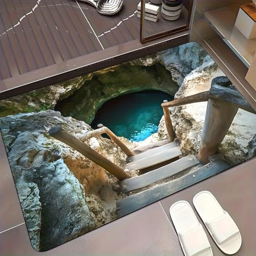 Tencipeda Rug That Looks Like A Hole-3d Optical Illusion Rug, Vortex & Bottomless Hole Design Non-Slip Doormat to Prank Test & Play with Your Dog or Cat (Style 15,40 * 60cm)