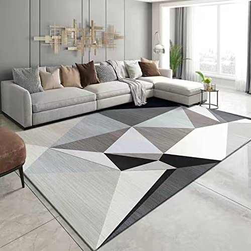 Tapis de salon géométrique 200x290 cm grand format noir et blanc