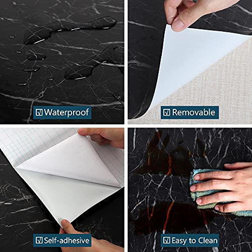Papier auto-adhésif noir effet marbre pour masquer les imperfections de table et comptoir usés