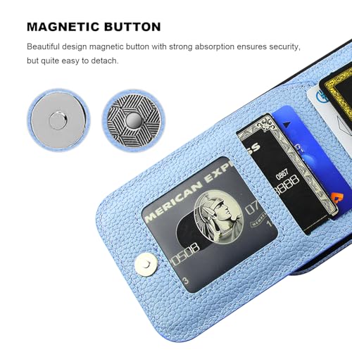 KIHUWEY Compatible with iPhone 16 Pro Case Wallet with Credit Card Holder, Flip Premium Leather Magnetic Clasp Kickstand Heavy Duty Protective Cover for iPhone 16 Pro 6.3 Inch (Lichee Light Blue) by KIHUWEY - Used condition - Image 7