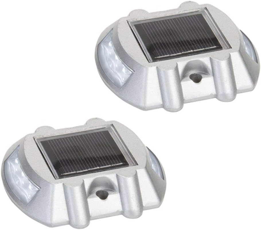 Solar Powered LED Marker Lights- Set of 2- Decorative Aluminum Lamps- Wireless Outdoor Security Light- Garden Decor Accent Lighting- Best for Driveway, Dock, Stairway, Path, Deck, Step, Pool, Patio