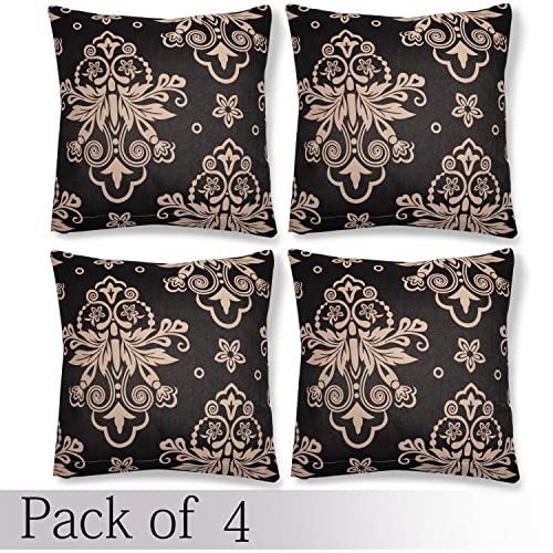 Image of HOKIPO Polyester Blend Stretchable Cushion Cover 16x16, Pack of 4 (AR-4098-D8*4), (40 x 40cm),Multicolor
