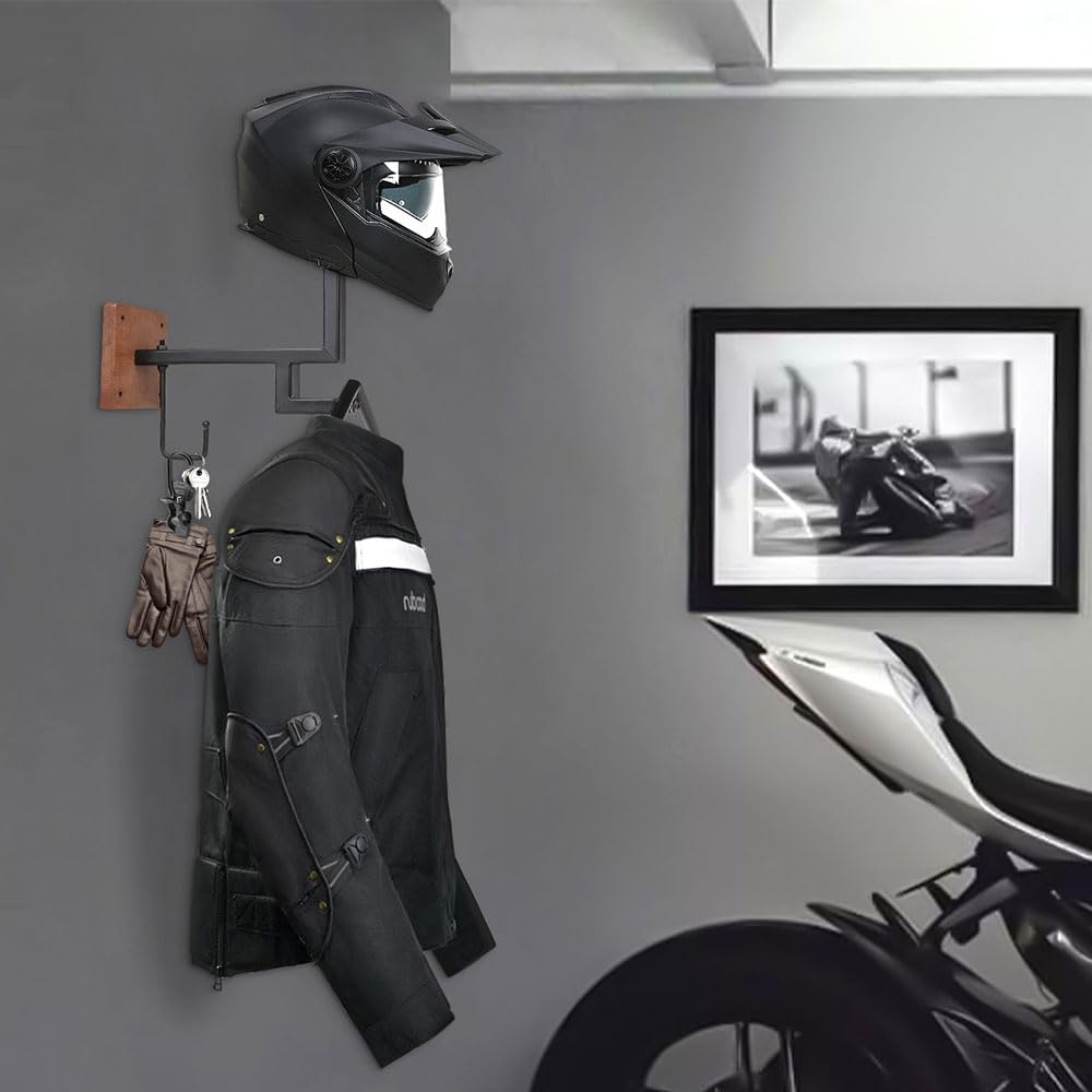 LOMILD 2 Pack Helmet Holder Wall Mount for Motorcycle, Metal and Wood