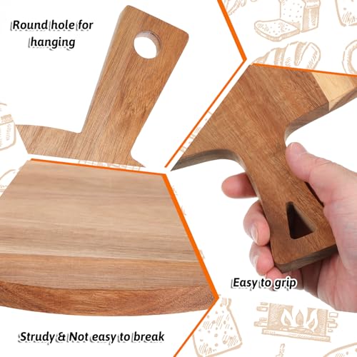 Set 2 Tablas de Cortar de Madera con Mango y Forma Redonda miniatura 3