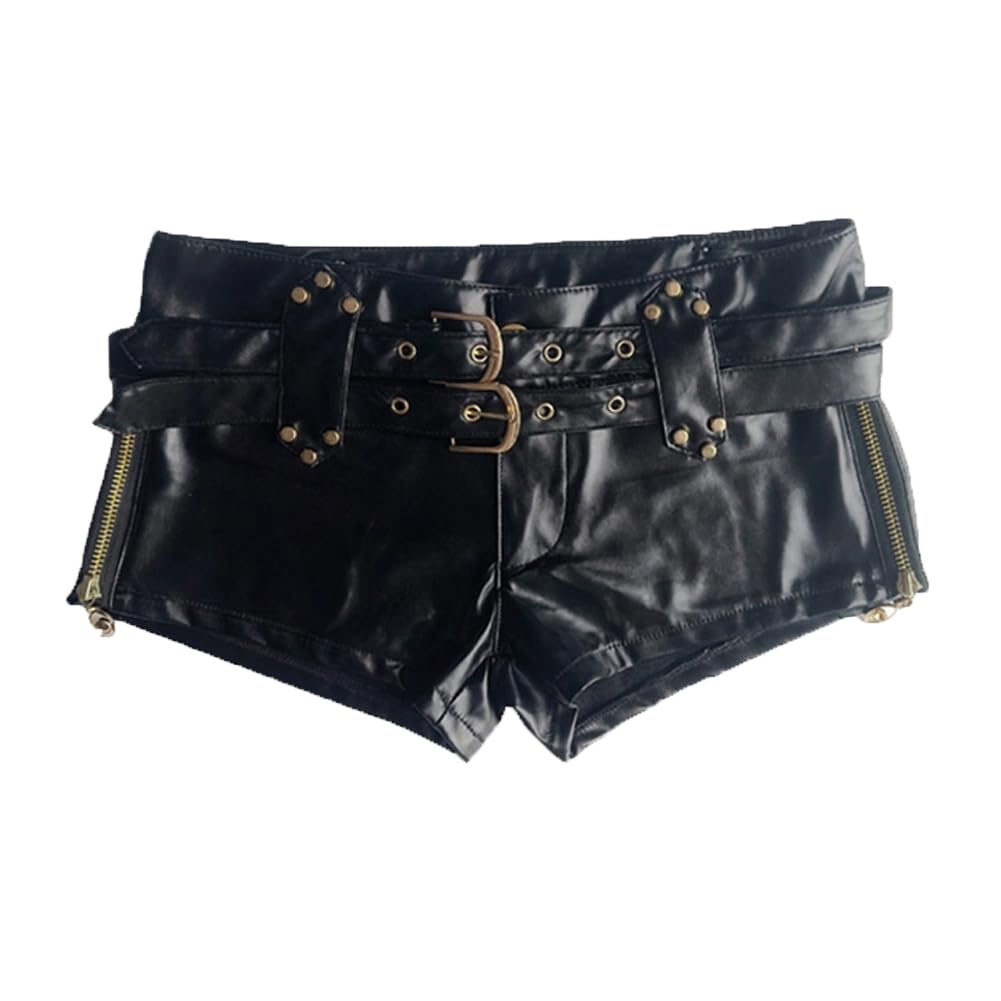 LAFOURAM Faux Leather Shorts for Women Low Rise Night Out Slutty Exotic Hotty Booty Pants: X-Large Black