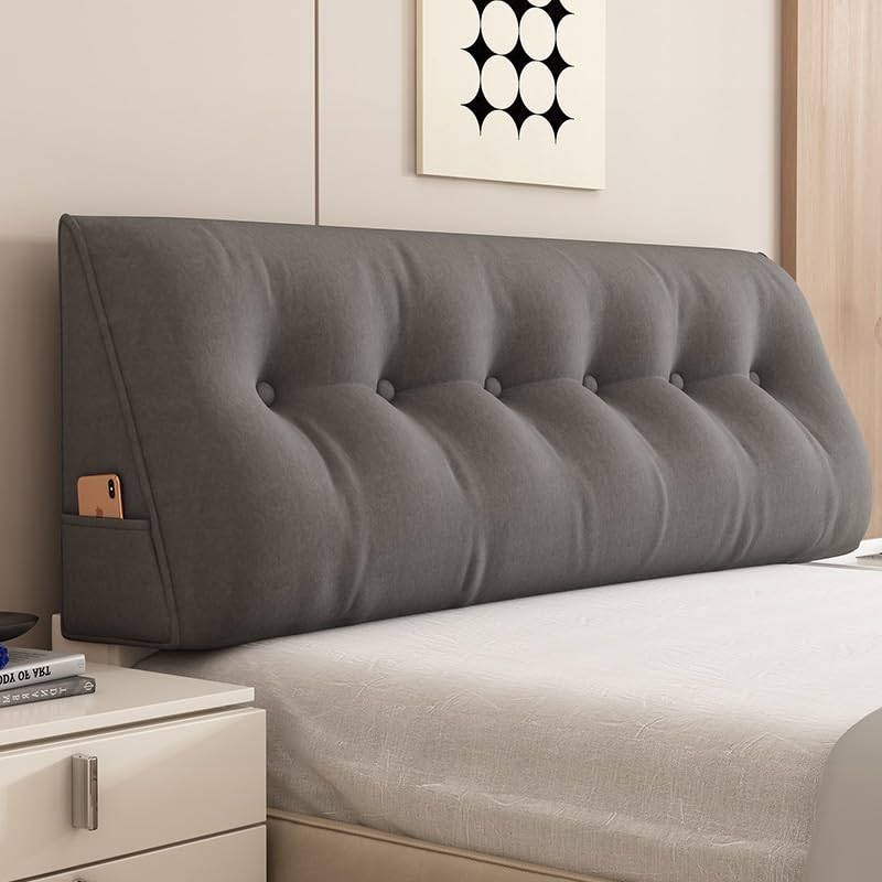 Large Flannel Headboard Pillow Wedge | Long Backrest Cushion For Bed | Sitting Up Support Pillow With Pockets - View #2