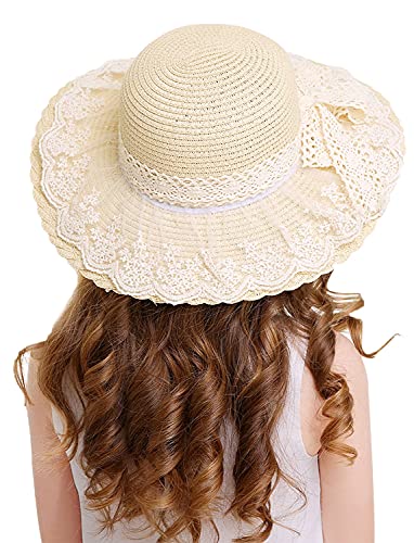 Bienvenu Little Girl Kids Summer Straw Hat Wide Brim Floppy Beach Sun Visor Hat,Beige #TOP5