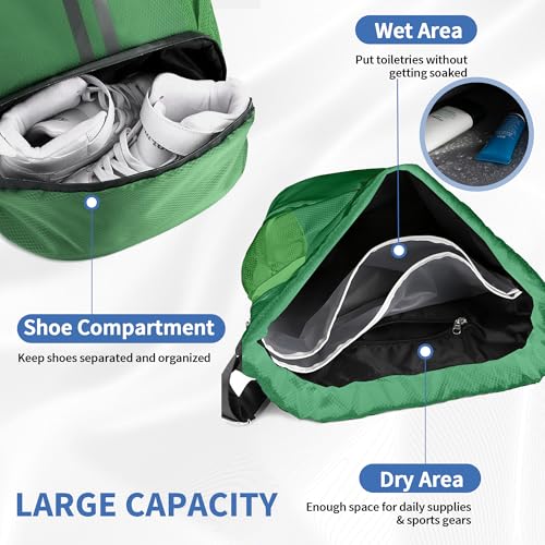 Image of JELUTAR Drawstring Backpack Gym Bag with Shoes Pocket, Dark Green | Water-Resistant String Backpack for Soccer, Basketball, Swim, Beach Cinch for Women Men, 18 L Large Capacity, Wet Pocket