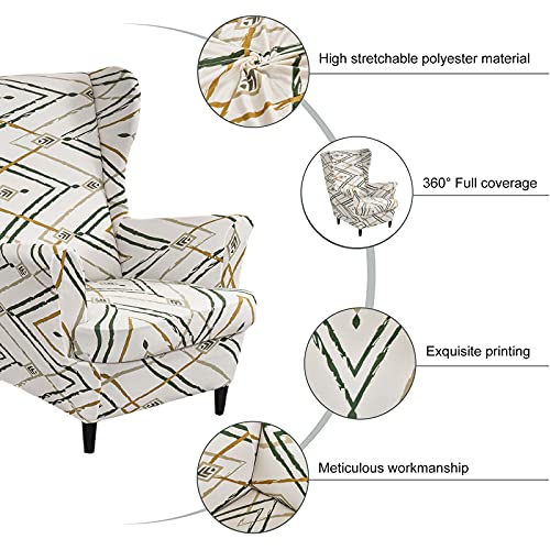 Niluoh Wingback Chair Slipcover 2-Piece Stretch Wingback Chair Sofa Slipcover Armchair Cover Printed Furniture Protector Couch Soft With Elastic Bottom For Living Room, 24 #TOP2