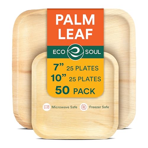 ECO SOUL Palm Leaf Like Bamboo Plates, 7 & 10