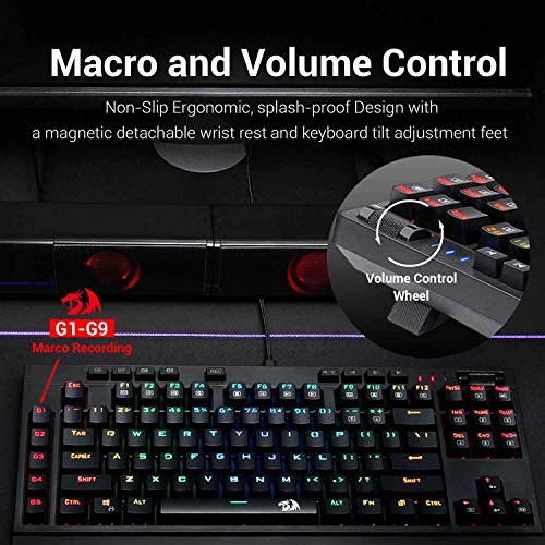 Redragon K588 Rgb Backlit Mechanical Gaming Keyboard With Programmable Keys Macro Recording Optical Blue Switches Tenkeyless With Detachable Palm Rest & Usb-C Usb For Windows Pc #TOP6