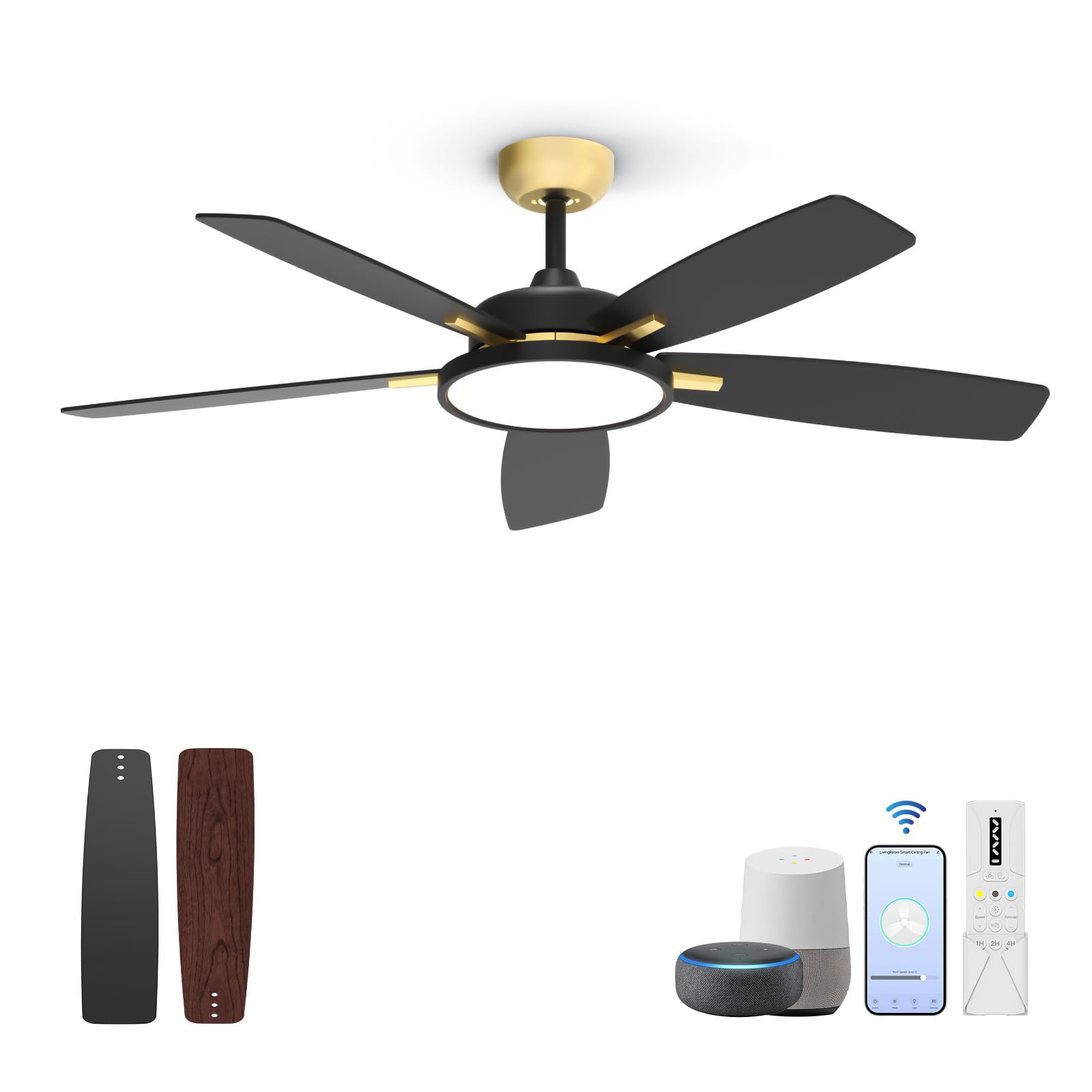 Photo 1 of Roomratv Ceiling Fans with Lights,52 inch Smart Ceiling Fans with Dimmable LED Light Compatible with Google Home Alexa App Control(Black Gold