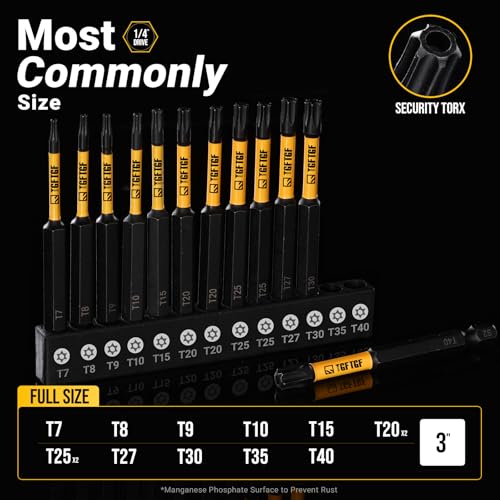 Image of TGFTGF Impact Torx Bit Set 13PCS (TT7-TT40), 3 inch S2 Steel Security Torx, Tamper Proof Torque Star Bit Set with Magnetic CNC Machined Tips, Impact Screwdriver Bits with Storage Case