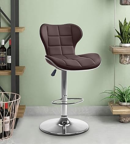 Oakcraft Cushion Upholstery with Back Support, Airlift Adjustable Swivel Solid Wood Leatherette Bar Stools (Brown)