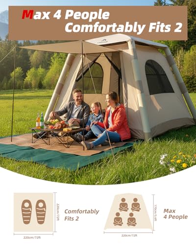 Carpa inflable para camping Abahub con bomba manual y toldo miniatura 3