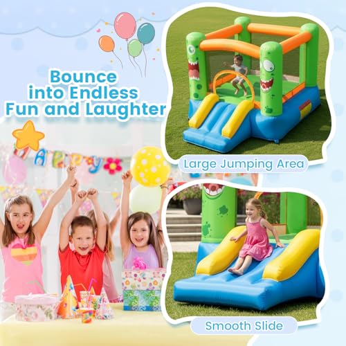 COSTWAY Kids Bouncy Castle, Inflatable Bouncer House with Slide, Jumping Area and Carrying Bag, Blow Up Jumper for Indoor Outdoor (Big Mouth) - Image 7