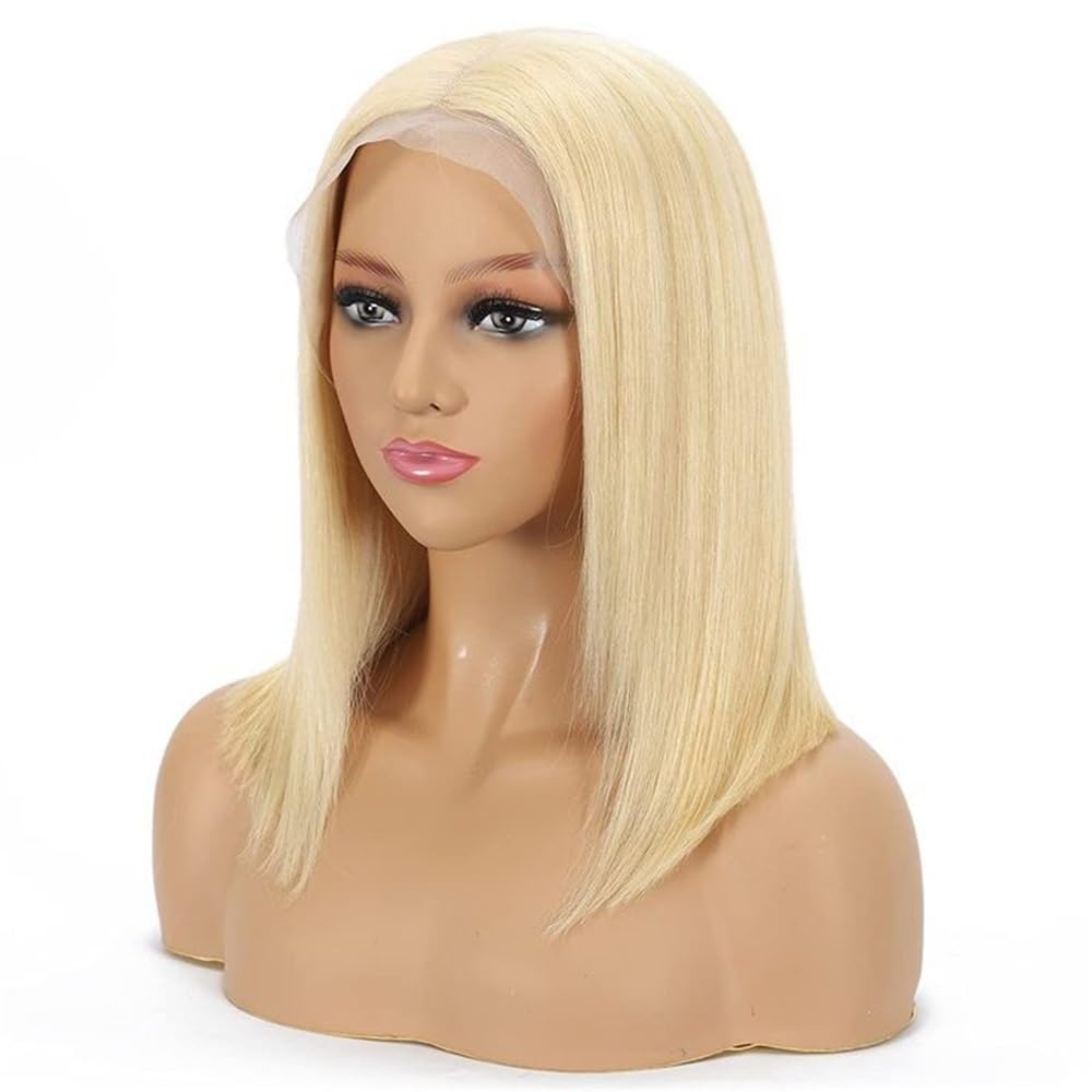 613 blond krótka peruka bob, prawdziwe włosy, 13 x 4 HD, przezroczyste peruki z przodu, bez kleju, 180 gęstości, dla kobiet do cienkich włosów