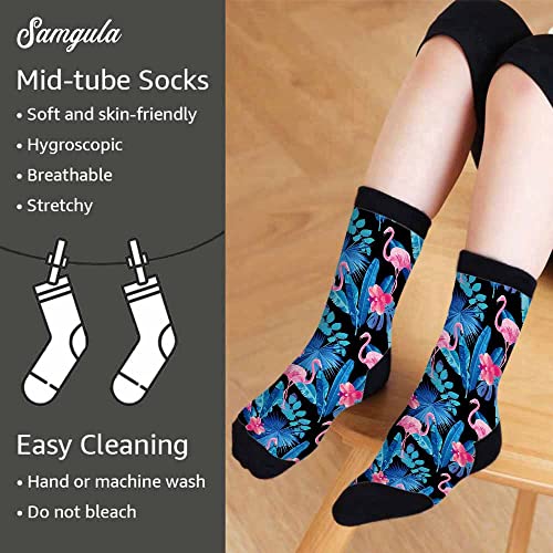Image of Red Striped Crew Socks for Woman Size 6-8 Christmas Tree Moose Snowflake Dots Lines Girls Socks