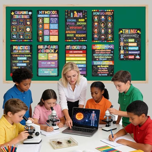 Image of 9Pcs Calming Corner Posters, 13.4 inchx9.2 inch Colorful Calm Down Corner Poster for Classroom Bulletin Boards, Educational Behavior Charts for Elementary Middle Back to School Wall Decorations Teacher Must Haves