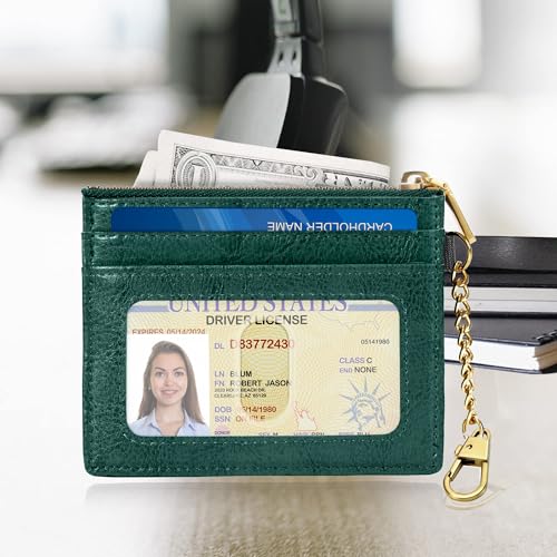 Image of SEAVILIA Card Holder Keychain Wallet for Women with ID Window RFID Coin Purse Bee Gifts Slim Minimalist Small Wallet, Green, 4.4 x 3.38 inches, Minimalist