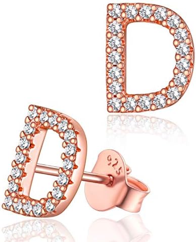 Silvora Shinny Initial Letter Diamond Stud Earrings for Women, Sterling Silver Alphabet A-Z Minimalist Jewelry S925 Earring for Women Girls