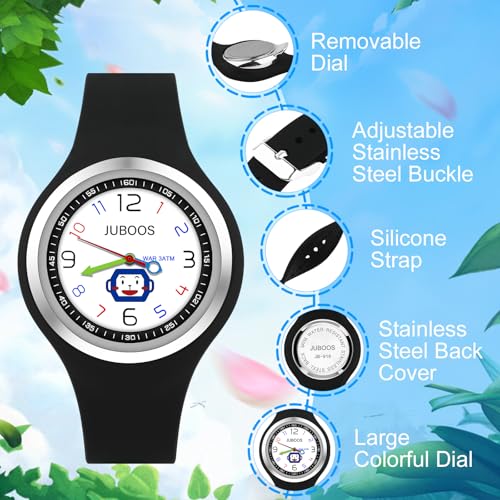 Juboos Kids Analog Watch for Boys Girls, 30 M Waterproof Child Silicone Wirstwatch Easy to Read for Ages 4-15, Removable Dial3