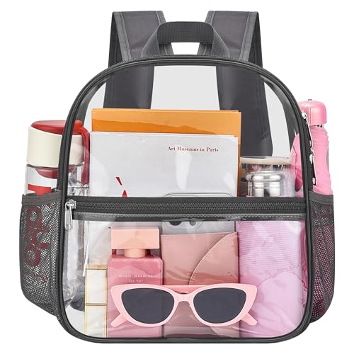 Image of Oraben Clear Backpack for Stadium Events Stadium Backpack 12x6x12 Clear Bag | 0.4mm Thick PVC, Durable Material,2 Side Pockets,Great for Park, Festivals, Sporting Events and Daily Use