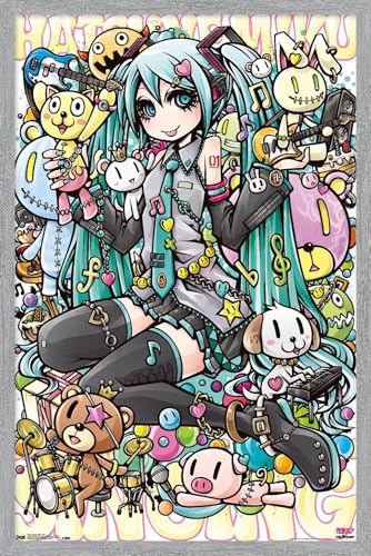 Trends International Hatsune Miku - Toys Wall Poster, 22.4L x 14.7W, Gray Framed Version