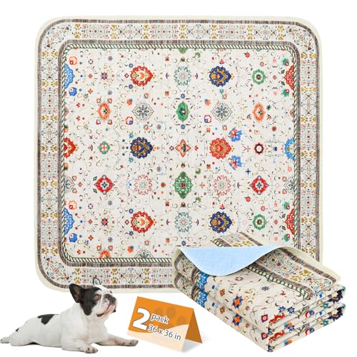 Image of KOOLTAIL Washable Pee Pads for Dogs, 2 Pack Super Absorbent Reusable Puppy Training Pads Waterproof, Nonslip and Leak-Proof Dog Pee Pads, Large Pet Mats Whelping Pads for Floor, Crate, Couch 36 inchx36 inch
