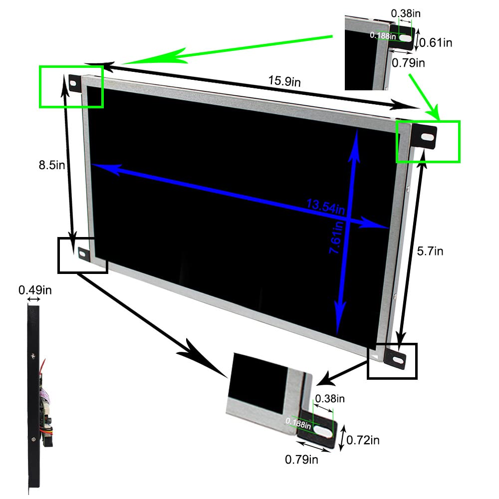 VSDISPLAY Monitor industriale,Schermo LCD TFT da 15,6 pollici G156HTN02.1