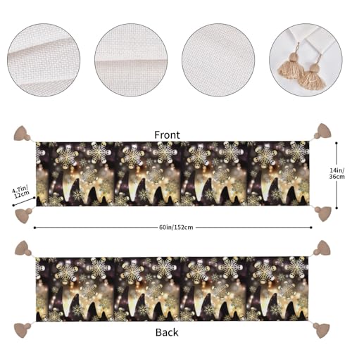 Chemin de table de Noël noir antidérapant avec pompon lavable