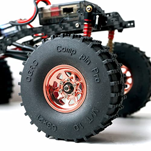 Image of OGRC 1.0 RC Wheel Rims with Brass Rings Deep Dish Wheel Rims 1.0 Beadlock Wheels for 1 /18 TRX4M 1 /24 SCX24 C10 JLU Deadbolt Gladiator Bronco Crawler Car (Rose Gold)