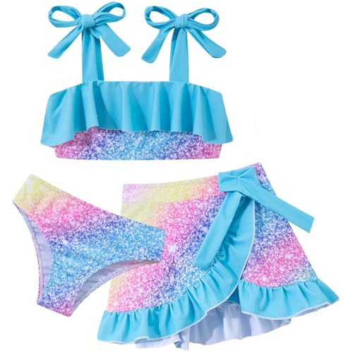 Image of ALISISTER Girls Swimsuit 3 Piece Bathing Suits Flounce Bikini Tankini Set Beach Swimwear with Cover Ups Skirt for 3-8 Years