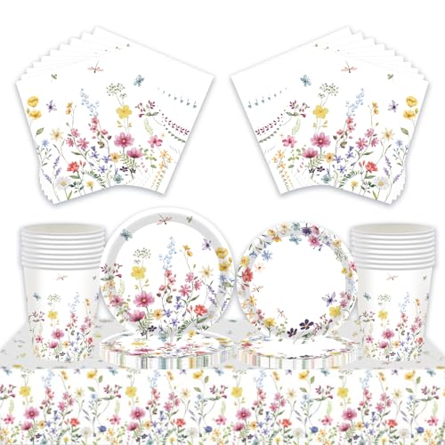 69Pcs Spring Summer Theme Floral Party Tableware Set,Wildflowers ...