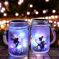 ZWOOS 2 Piezas Farol Solar Exterior, Tarro de albañil Solar Hada, Colgante/ De Pie, Impermeable IP65, Luces Solares LED Decorativo para Jardin, Balcón (Multicolor)