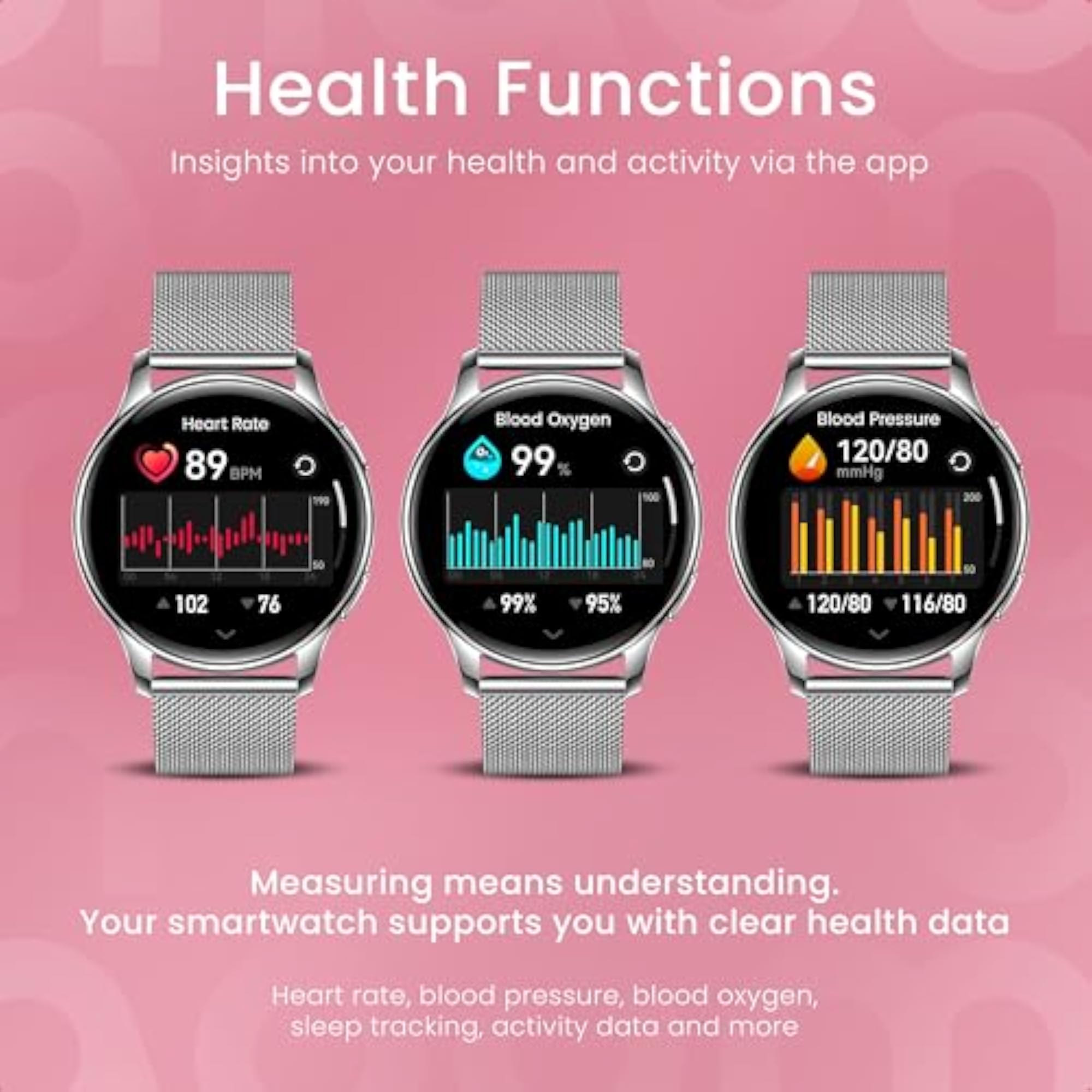 Ventura AMOLED Smartwatch for Women with Stainless Steel Strap