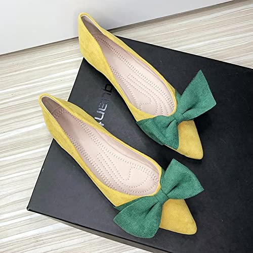Hee grand Bowknot Pointed Toe Ballet Flats for Women Comfort Slip-On Work Flats Suede Solid Dress Shoes3