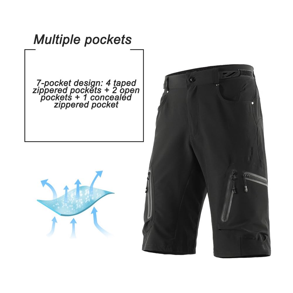 Traspiranti Pantaloncini da Ciclismo Uomo con Gel 5D, Ad Asciugatura Rapida Pantaloncini MTB Elasticizzati Pantaloncino Cargo Leggeri dalla vestibilità Ampia Pantaloncino da Trekking