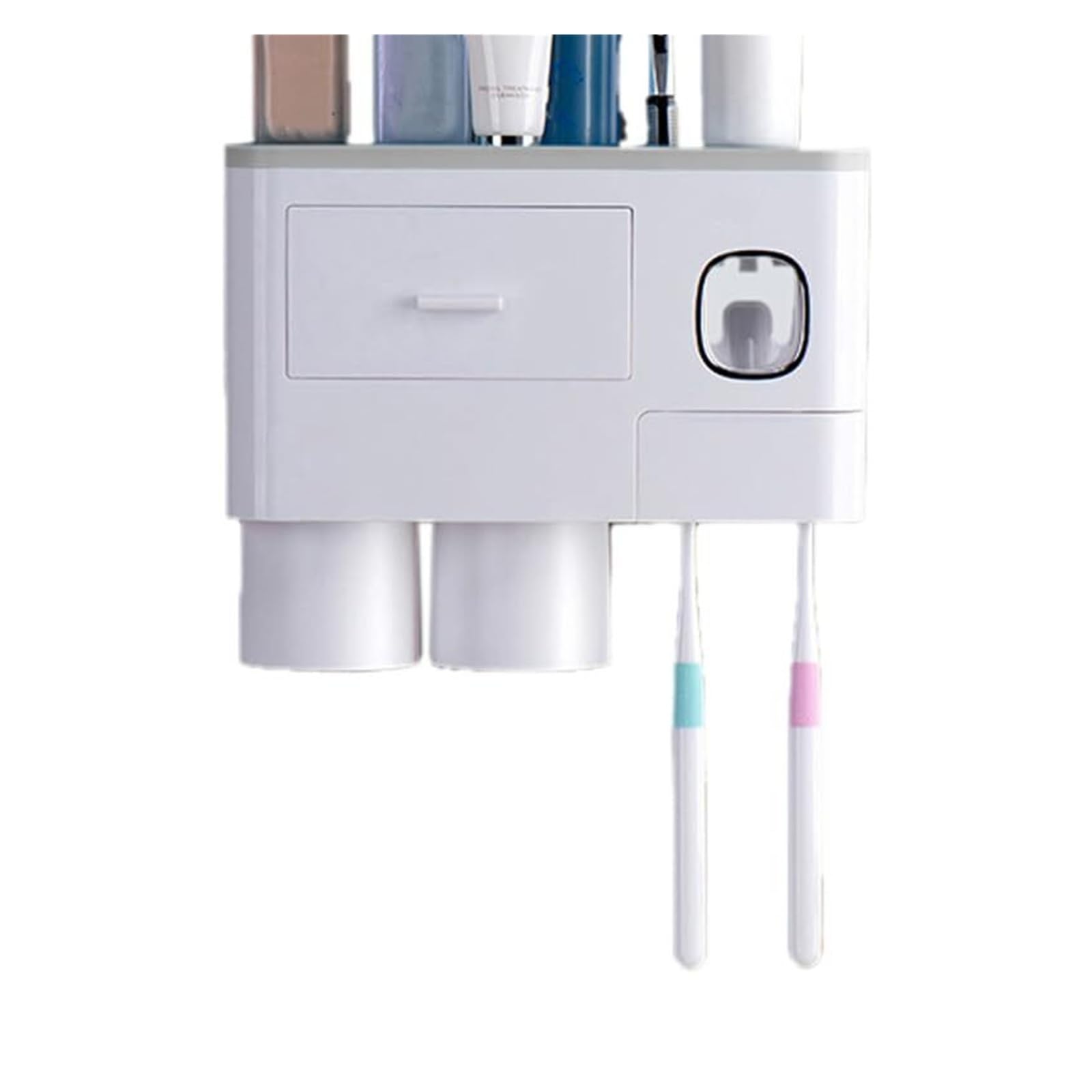 Soportes para cepillos de Dientes Estante de Pared for Almacenamiento cepillos Dientes con dispensador Pasta, Organizador baño Gris Organizador de Accesorios