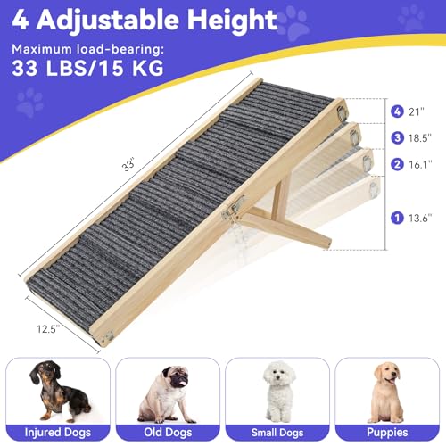 2025 Upgraded Dog Ramp for Couch, Foldable Small Dog Ramp for Low Bed, 4 Adjustable Height from 13'' to 21", Portable Stable Pet Steps with Non-Slip Pad, Pet Ramps Use for Sofa Couch Stairs - Image 5
