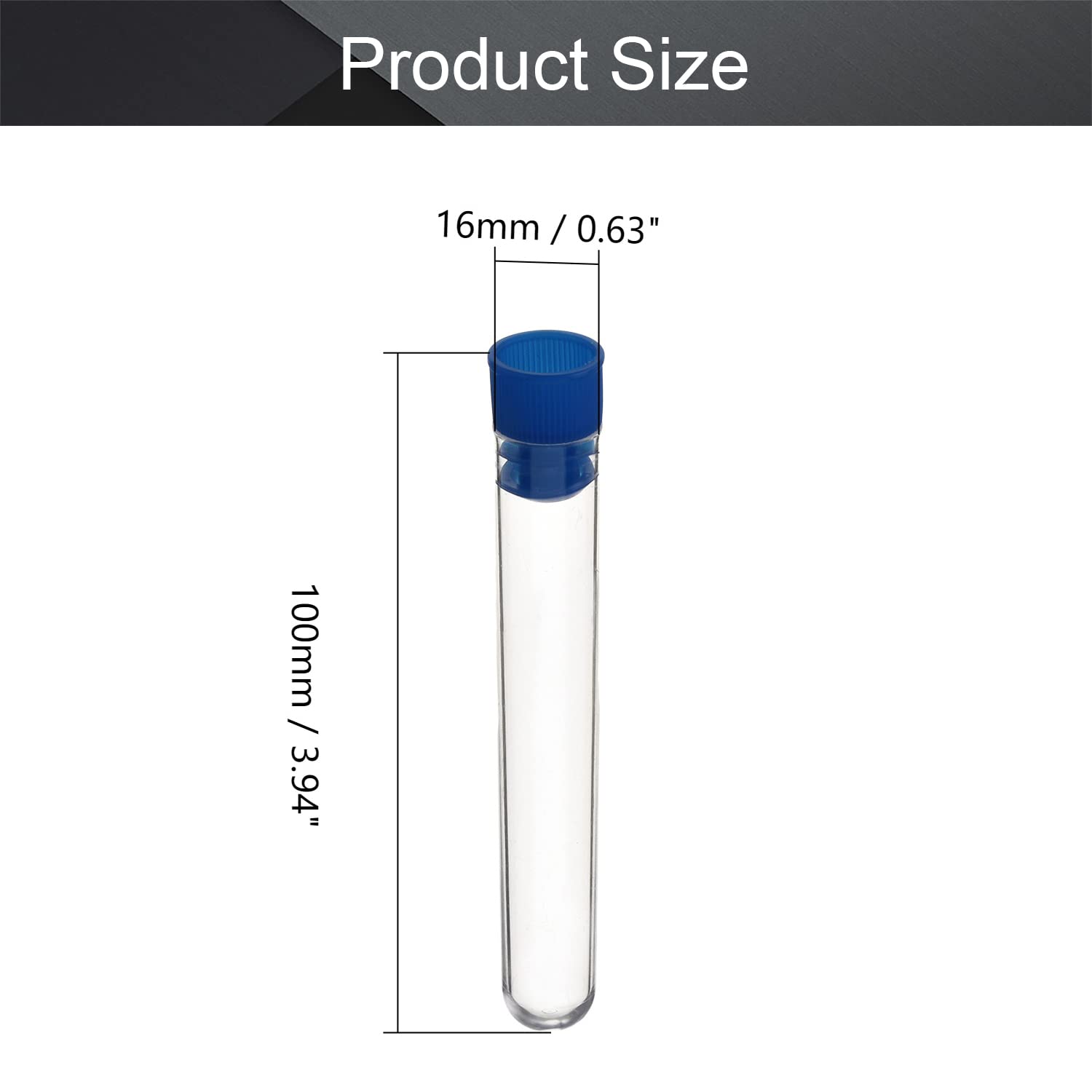 100 Provette In Plastica Con Tappo Blu | 16x100 Mm, Fondo Tondo | Per Campioni, Perline, Lievito E Laboratorio - 5